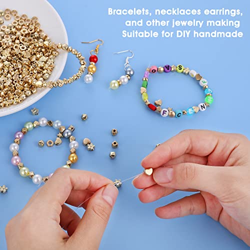 500 Gold Beads - 10 Styles Include Star, Round, Spacer, Rondelle, Faceted Heart - Loose Beads for DIY Bracelet - Image 3