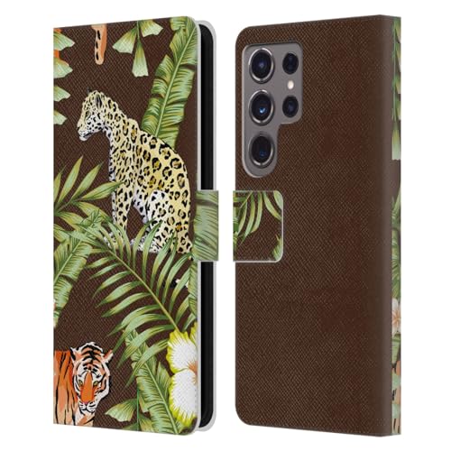 Carcasa de Cuero Samsung S24 Ultra con Diseño de Leopardo de Bosque Tipo Libro