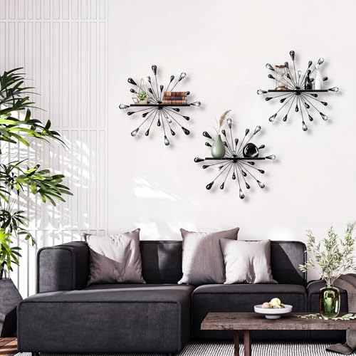 Image of Yaocom 3 Pcs Bling Crystal Floating Shelves Metal Starbursts Wall Decor Folding Shelf Black Corner Shelves Hanging Wall Mounted for Storage Bedroom Bathroom Living Room Kitchen Office Home Decoration