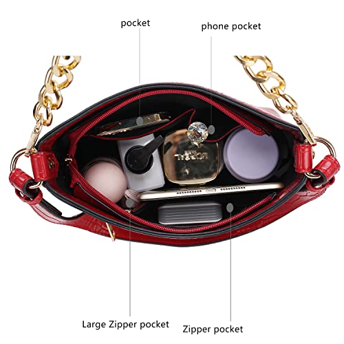 Image of MKF Collection Shoulder Bag for Women, Faux Crocodile-Embossed Vegan Leather, Hobo Handbag Messenger Purse