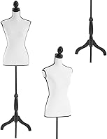 Vista 1 de FDW Maniquí 60”-67” de altura ajustable para mujer, modelo de vestido, soporte trípode para torso, formas de ropa (crema)