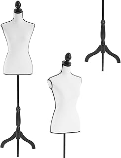 FDW Manikin 60”-67”Height Adjustable Female Dress Model Display Torso Body Tripod Stand Clothing Forms (Cream, 60-67 Inches) - Buy now