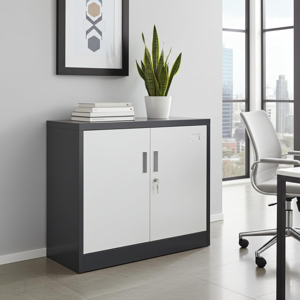 Jet-Line Saratow Armadio per pratiche/attrezzi, grigio scuro/bianco, per magazzino, ufficio, officina