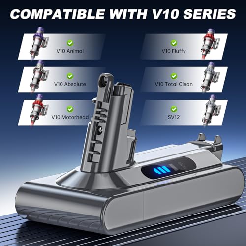 Image of 6500mAh V10 Battery Replacement Compatible with Dyson V10 Animal /Absolute /Fluffy /Motorhead SV12 Cordless Stick Vacuum Cleaner, 2 Filters (Not Fit SV10)