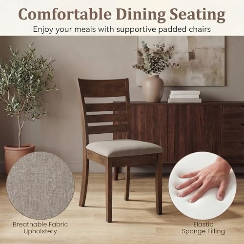 Image of COSTWAY Wooden Dining Chairs Set of 2, Solid Rubberwood Frame Kitchen Side Chairs w /Upholstered Padded Seat & High Slat Back, Mid-Century Modern Dining Chair for Dining Room Kitchen (Light Brown)
