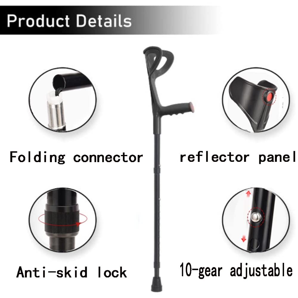 Plegable Muletas Ortopédicas, Regulables Muletas Adulto, Ajustables Bastón para Paseo, Muletas para Caminar para Discapacitados Jóvenes (Color : Black, Size : One)