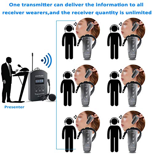 EXMAX EX-200E Transmisor y receptor de audio inalámbrico UHF para voz, sistema para interpretación simultánea en iglesias y áreas sensibles al ruido - 1 transmisor y 3 receptores miniatura 6