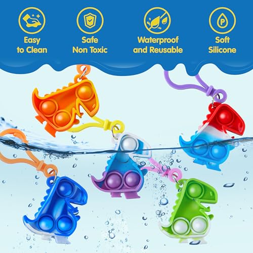 Image of JOYIN Dinosaour Pop Fidget Keychain 30 Pack Pop Fidget Toys Bulk Party Favors for Kids, Halloween Goodie Bags Stuffers Back to Student Gifts Classroom Prizes Birthday Sensory Toys
