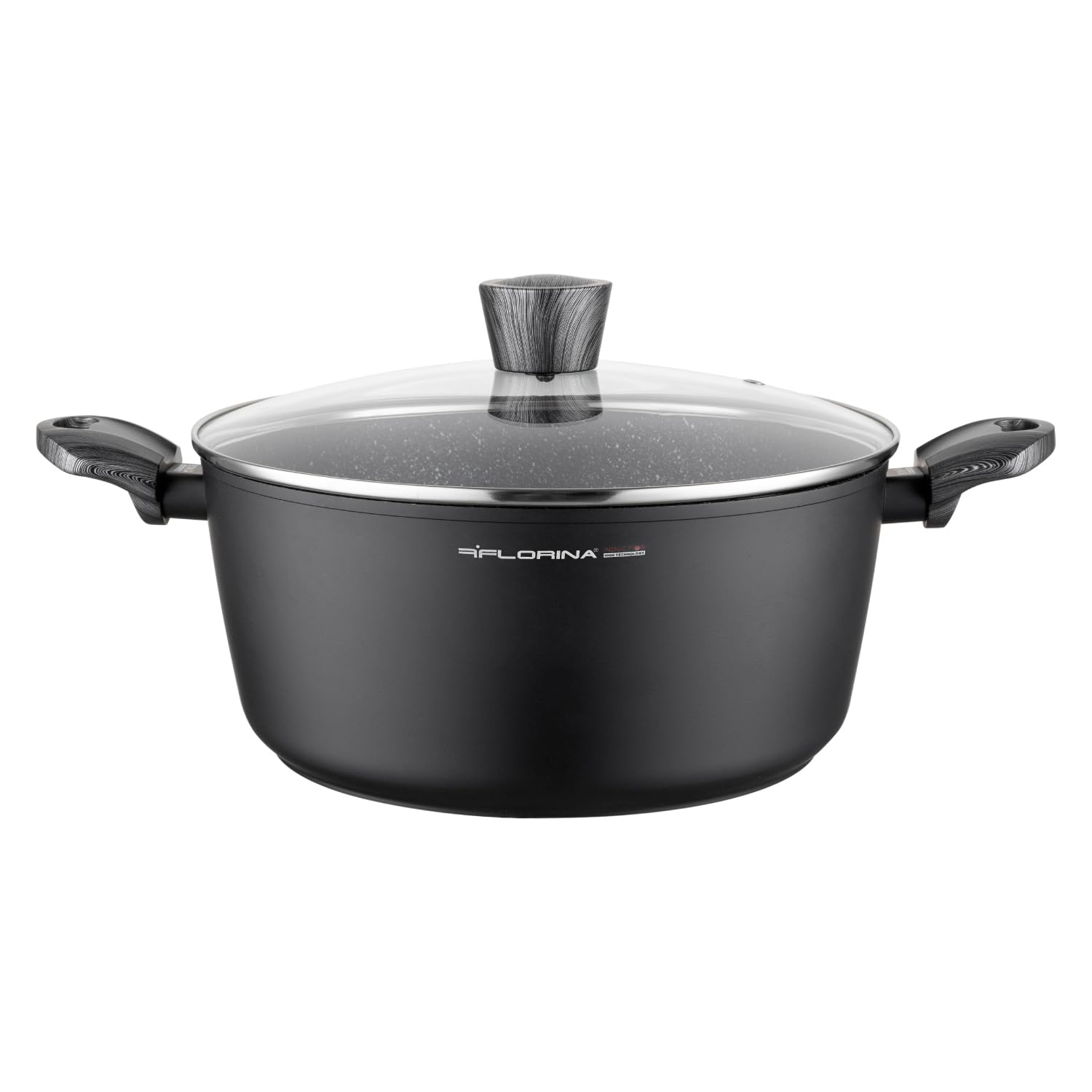 FLORINA Topf aus Aluminium (6,1 l) | 28 cm Durchmesser | Kochtopf mit Glasdeckel - Antihaftbeschichtet | Topf Induktion - Oval | Ideal für Induktionsherd, Gasherd und Elektroherd (Schwarz)