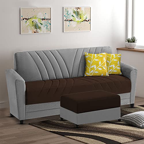 Image of Francis 3 Seater Sofa with Ottoman Set for Living Room (Brown Grey Fabric)