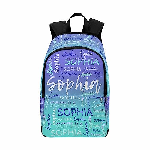 InterestPrint Customized Name Backpack Book Bag for Girls, Personalized Gradient Blue Monogram Shoulders Bag Knapsack Backpack Custom School Bag for Daughter Granddaughter