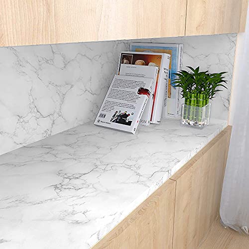 Decotalk Marble Peel and Stick Wallpaper 20"x120" White Marble Contact Paper Waterproof Self Adhesive Wallpaper Granite Decorative Vinyl Film for Countertops Backsplash Desk Bathroom Counter Thick