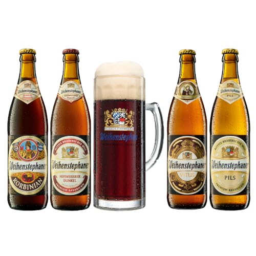 Reviews de Juegos básicos para preparación de cerveza artesana - solo los mejores. 47 Weihenstephaner Set de Cervezas Alemanas, 4 Variedades con Tarro, Colección Vitus, Pils, Korbinian y Hefeweissbier Dunkel