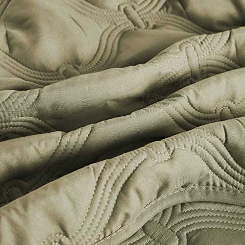 Home Soft Things 3 Piece Bradly Alternative Quilted Bed Spread Set, Soft Warm Quilt Coverlet Bedding Cover Set, Geometric Diamond Solid Pattern, Antique Bronze, King 118" X 106" #TOP5