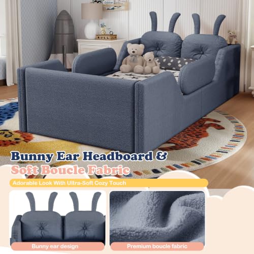 Image of Twin Bed Frame for Kids, Floor Platform Bed Rabbit, Grey