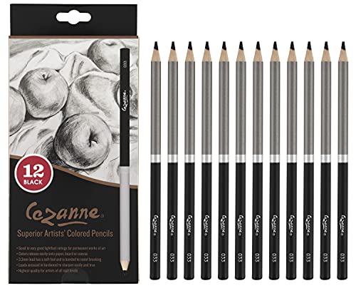 Creative Mark Cezanne Premium Colored Pencils Black Set of 12 - Highly-Pigmented Drawing Pencils - Coloring Pencils for Drawing, Blending, Coloring, and More