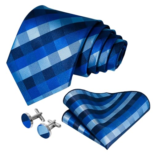 Image of 5PCS Mens Silk Designer Tie, Pocket Square, Cufflinks, Drilled Tie Ring and Lapel Pin Set for Wedding Groom Party