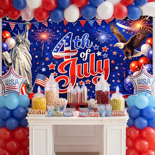 Image of BlissYard 4th of July Banner Patriotic Banner Independence Day Decorations American Flag Bald Eagle Statue of Liberty Fireworks Patriotic Party Banner for Indoor Outdoor Home Yard Party Supplies 71x43 Inches