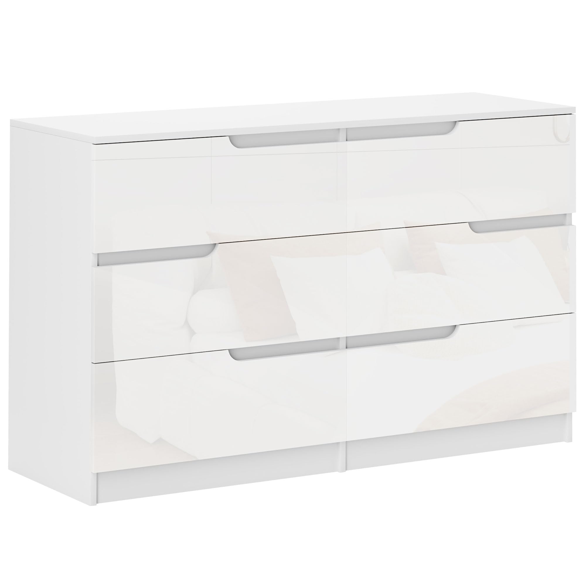 HOMCOM Cómoda con 6 Cajones Cómoda Dormitorio Moderno 120x40x75cm Blanco | con Anti-vuelco, Cajonera, para Salón Pasillo