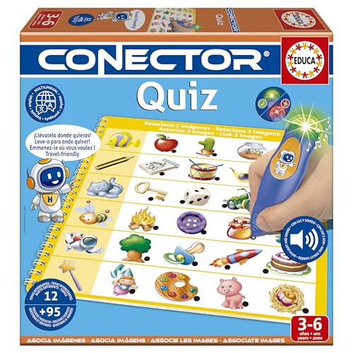 Educa - Conector Quiz | Juego Educativo con más de 90 Preguntas y respuestas. 12 Temas Diferentes en Formato Libro y lápiz con luz y Sonido. Recomendado a Partir de 3 años (20392)