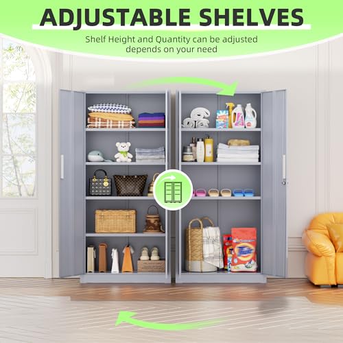 Image of INTERGREAT Metal Storage Cabinet, 72 inch Locking Steel Cabinets with 2 Door and 4 Adjustable Shelves, Tall Metal Cabinet for Home Office, Garage, Warehouse,(Cement)