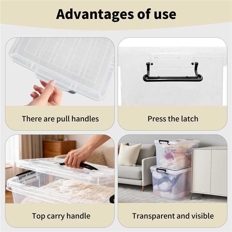 Image of 6 Pack Clear Storage Bins with Lids, 288 QT (4 Pack-60 QT, 1 Pack-28 QT, 1 Pack-20 QT) Stackable Plastic Organizer for Home, Office, Garage, BPA-Free, Heavy-Duty with Secure Latches & Handles