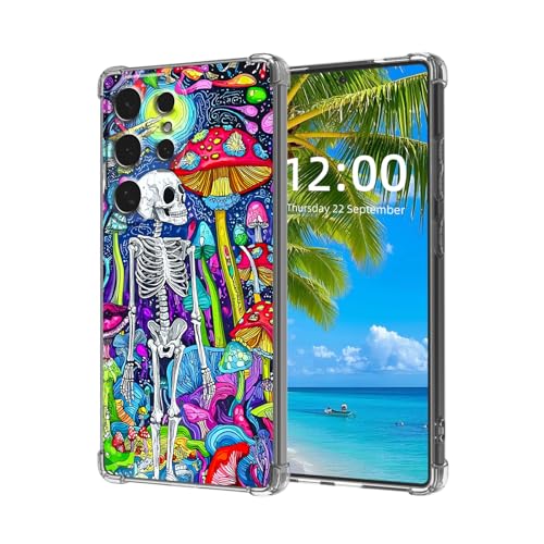ETLKJVBL for Samsung Galaxy S24 Ultra Case, Colorful Mushrooms Skeletons High-Definition Painted Back Cover with Soft Transparent TPU Bumper, Shockproof Protective for S24 Ultra Phone Case