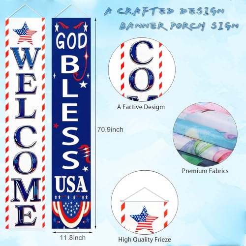 Image of BlissYard 2Pcs Welcome Patriotic Door Banner 4th of July Decorations American Banners Hanging Porch Signs Decor for Independence Memorial Day Veterans Labor Day for Yard Indoor Outdoor Supplies