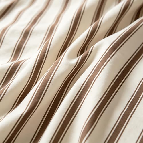 Image of Nayoroom Brown Striped Duvet Cover Queen Size Beige Striped Duvet Cover Dorm Bedding Set 3 Pieces Soft Lightweight Microfiber Farmhouse Bedding Set Gifts for Women Men