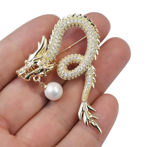 Image of Vintage Crystal Dragon Brooch Lapel Pin Decorative Safety pins for Clothing Rhinestone Animal Brooch Jewelry