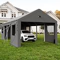 Benass 13x25 FT Heavy Duty Carport Canopy, Portable Garage with Side & Drive-Through Doors, Screened Windows, Removable Sidewalls, All-Weather Waterproof Shelter for SUV, Boat & Outdoor Storage