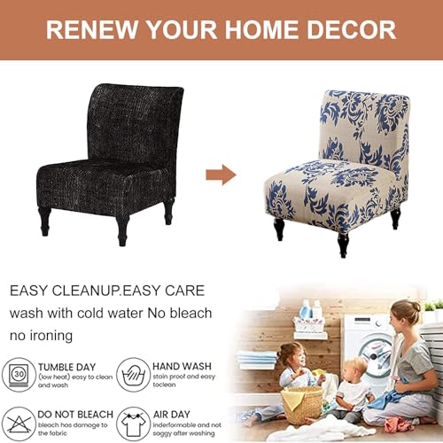 Image of Eco-Ancheng Armless Chair Slipcover Removable Armless Accent Chairs Covers Washable Armless Slipper Chair Slipcover Printed Armless Chair Furniture Protector Covers for Living Dining Room Hotel
