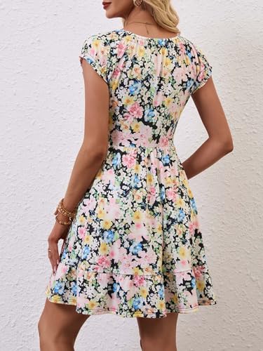Image of HUHOT Teen Petite Women Floral Short Summer Mini Dresses with Pockets Cute Milkmaid Sundress 2026