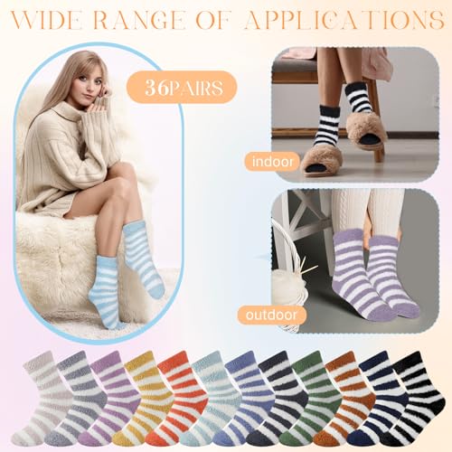 Image of Hicarer 36 Pairs Thicker Warm Fuzzy Socks for Women Bulk Plush Mother's Day Gift Slipper Socks Adult