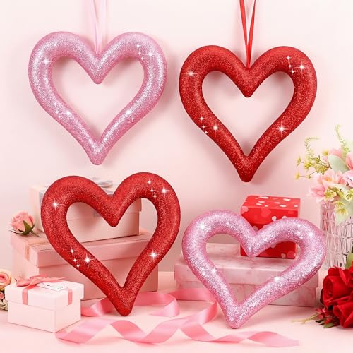 Lineshading 4 Pack 12 Inch Large Valentine's Day Heart Ornaments
