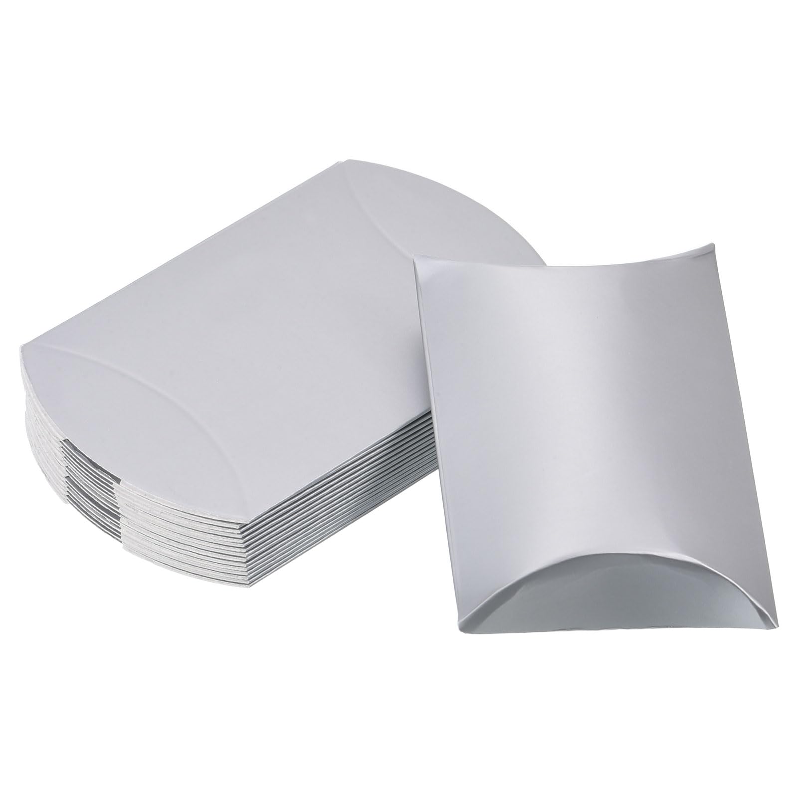 M METERXITY 100 Pack Pillow Boxes - Wedding Gift Box Decoration Candy Chocolate, Apply to Wedding/Party/Christmas (4.5"x2.8", Silver Tone)