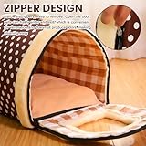 37 * 32 * 30cm Hundehütte Indoor, Hundehöhle Kleine, Katzen Höhlenbett mit Plüsch Katzenkissen, 2 in 1 waschbares Hundebett, Faltbares Haustierhaus für Kätzchen, Welpe, Kaninchen und Meerschweinchen
