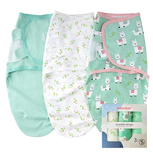 Image of insular Baby Swaddle Sacks, Swaddle Blanket for Newborn and Infant, Adjustable Velcro Set for Boy and Girl, Soft Cotton Baby Sleep Sack 3 Pack, Alpaca, Small(0-3 Month)