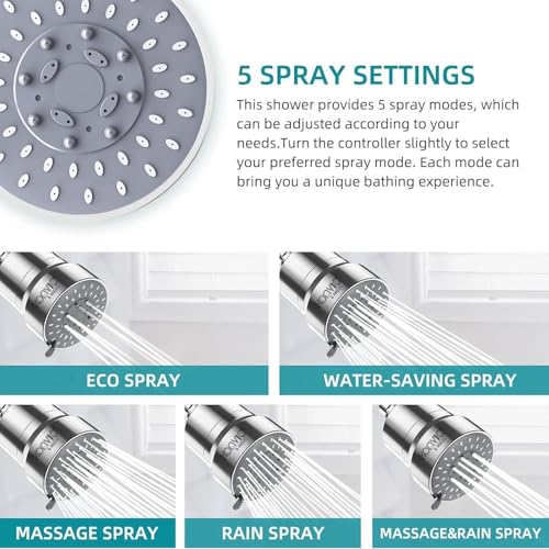 Image of Konvio Neer 22-Stage Shower Filter for Hard Water | 5 Spray Mode Filtered Showerhead | Removes Chlorine, Reduces Hair Fall | Borewell /Tanker Water Softener for Soft Hair & Skin