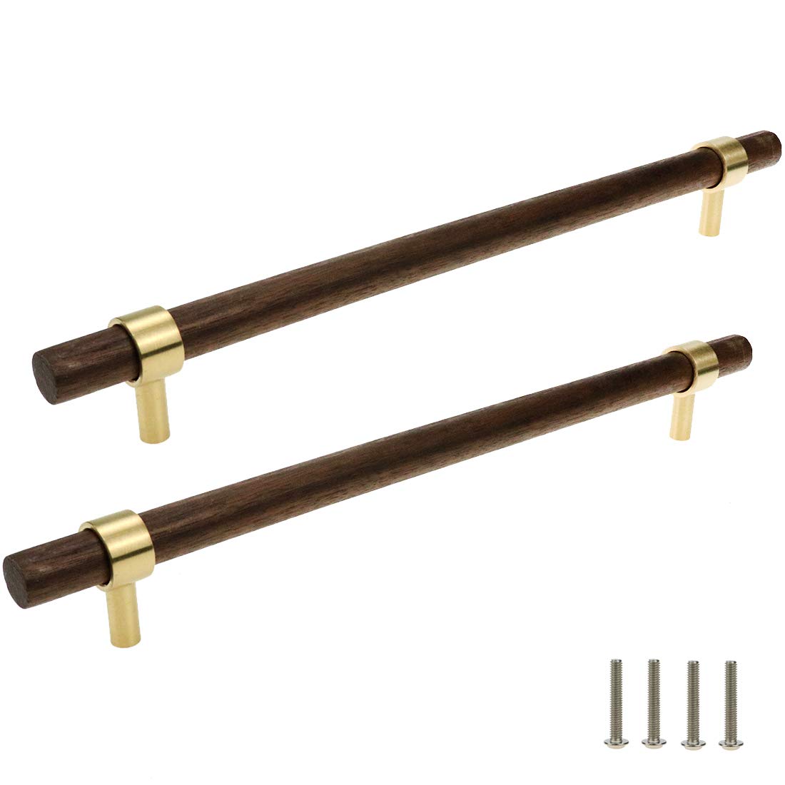 HONJIE Drawer 11.02"/280mm Pulls Brass Walnut Kitchen Wardrobe Cabinet Hardware Pull Handle Adjustable Hole Distance with Screw, 2Pcs