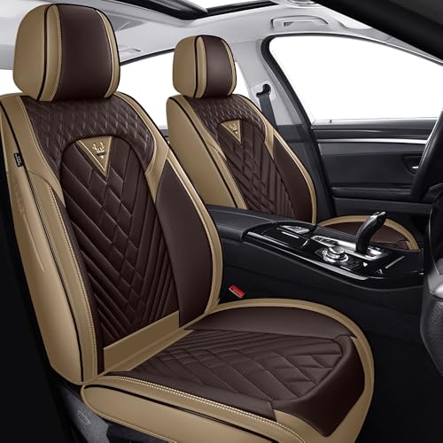 JXTH Fit for Ford Ranger Seat Covers 2000-2026 Nappa Leather 360 Full Protection Thick Padding & Memory Foam Waterproof & Stain-Resistant Car Seat Cover (Standard 2 Seats Brown&Beige)