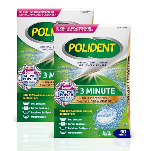 Polident 3 Minute Antibacterial Dental Appliance Cleanser Tablets Retainer Cleaner Tablets 90 Count (2 Pack)