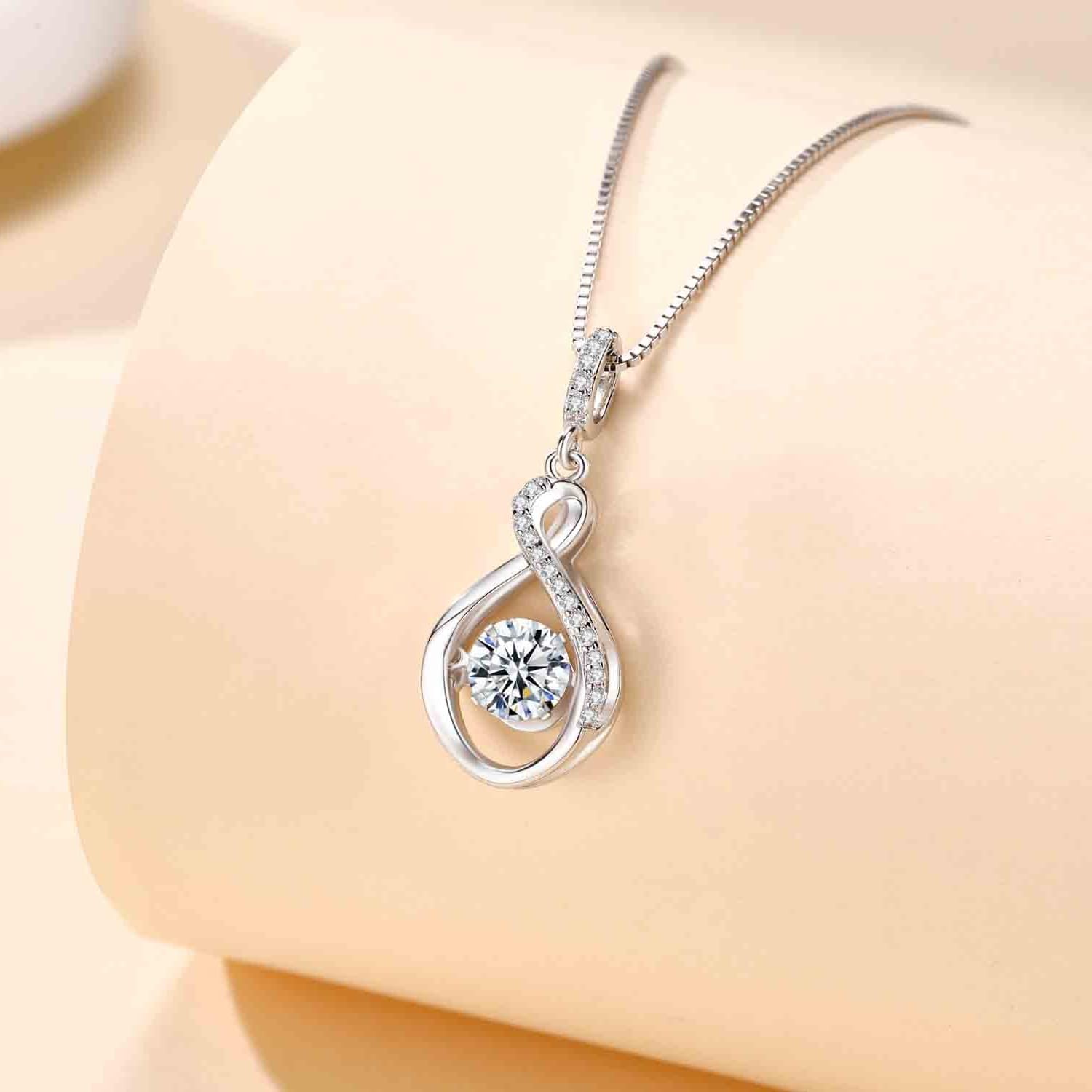 SUNFEEL 14K Gold Plated 925 Sterling Silver 1CT Cubic Zirconia Necklace for Women, Teardrop Infinity Dancing Pendant, Sparkling Gift for Anniversary Christmas Valentines