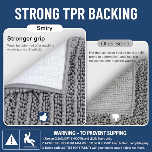 Image of Smiry Bathroom Rugs Mat 30x20, Extra Soft Absorbent Chenille Bath Rugs, Non Slip Rubber Backing Machine Washable Quick Dry Bath Mats for Bathroom Floor, Tub, Shower, Home Decor Accessories, Grey