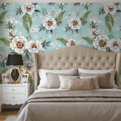 Image of Floral Wallpaper Peel and Stick - Flower Design Self Adhesive Wall Paper for Living Room, Bedroom, Kitchen, Removable Waterproof Wall Decor (MG14, 16X128 Inch)