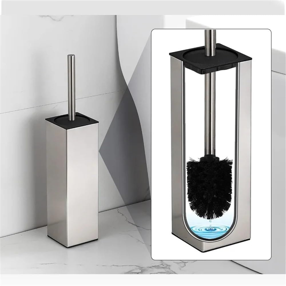 Herramienta de fregado Cepillo de baño Cuadrado Lujo Ligero, Acero Inoxidable, for Montar en el Suelo Limpieza Profunda del baño(Floor-Brushed Silver)