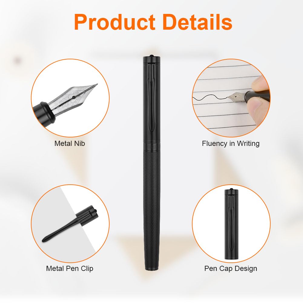 Retractable Fountain Pen - 0.38mm Blue & Black Ink Transparent Barrel With 5 Cartridges