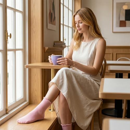 Image of GuaziV Women's Ruffle Socks, Womens Fun Novelty Crew Colorful Fashion Casual Socks
