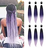 Pre-Stretched Braiding Hair Ombre Purple Braiding Hair Extensions 26 Inch 6 packs Hot Water Setting Professional Soft Yaki Synthetic Crochet Braids（Ombre Purple）