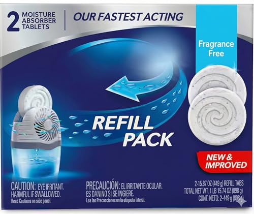 Fragrance Free Moisture Absorber Drop-In Tab Refills, 15.8 oz Tablets (2-Pack) – Fast Acting 360°...